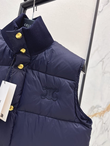 Ce 25 New Arc de Triomphe Decorative Stand Collar Down Vest(BEIGI/BROWN/NAVY)