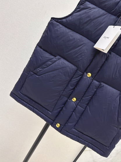 Ce 25 New Arc de Triomphe Decorative Stand Collar Down Vest(BEIGI/BROWN/NAVY)