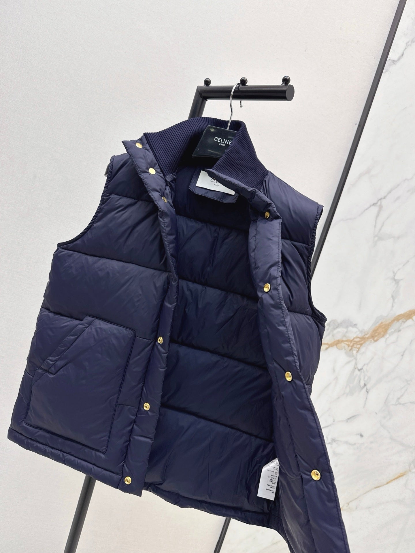 Ce 25 New Arc de Triomphe Decorative Stand Collar Down Vest(BEIGI/BROWN/NAVY)