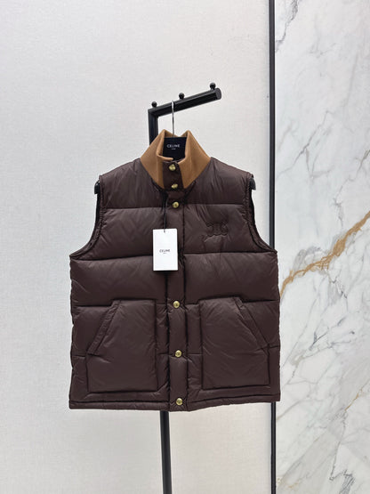 Ce 25 New Arc de Triomphe Decorative Stand Collar Down Vest(BEIGI/BROWN/NAVY)