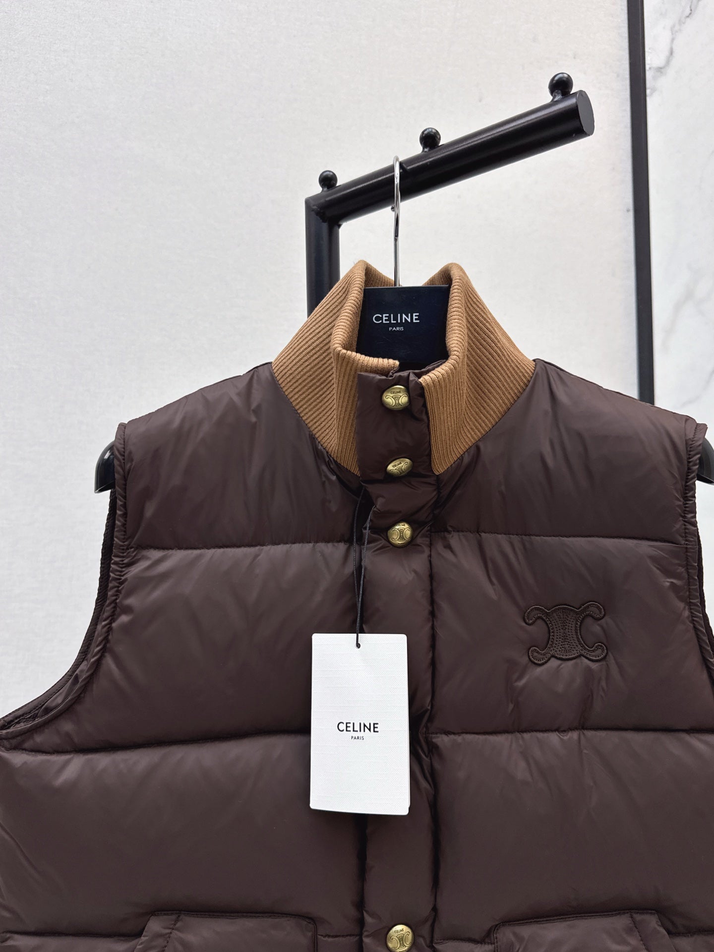 Ce 25 New Arc de Triomphe Decorative Stand Collar Down Vest(BEIGI/BROWN/NAVY)