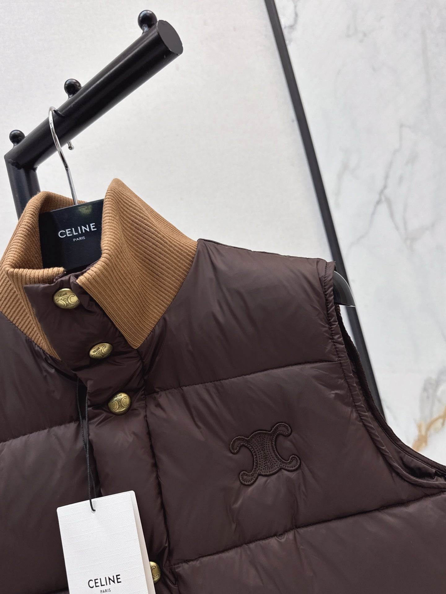 Ce 25 New Arc de Triomphe Decorative Stand Collar Down Vest(BEIGI/BROWN/NAVY)