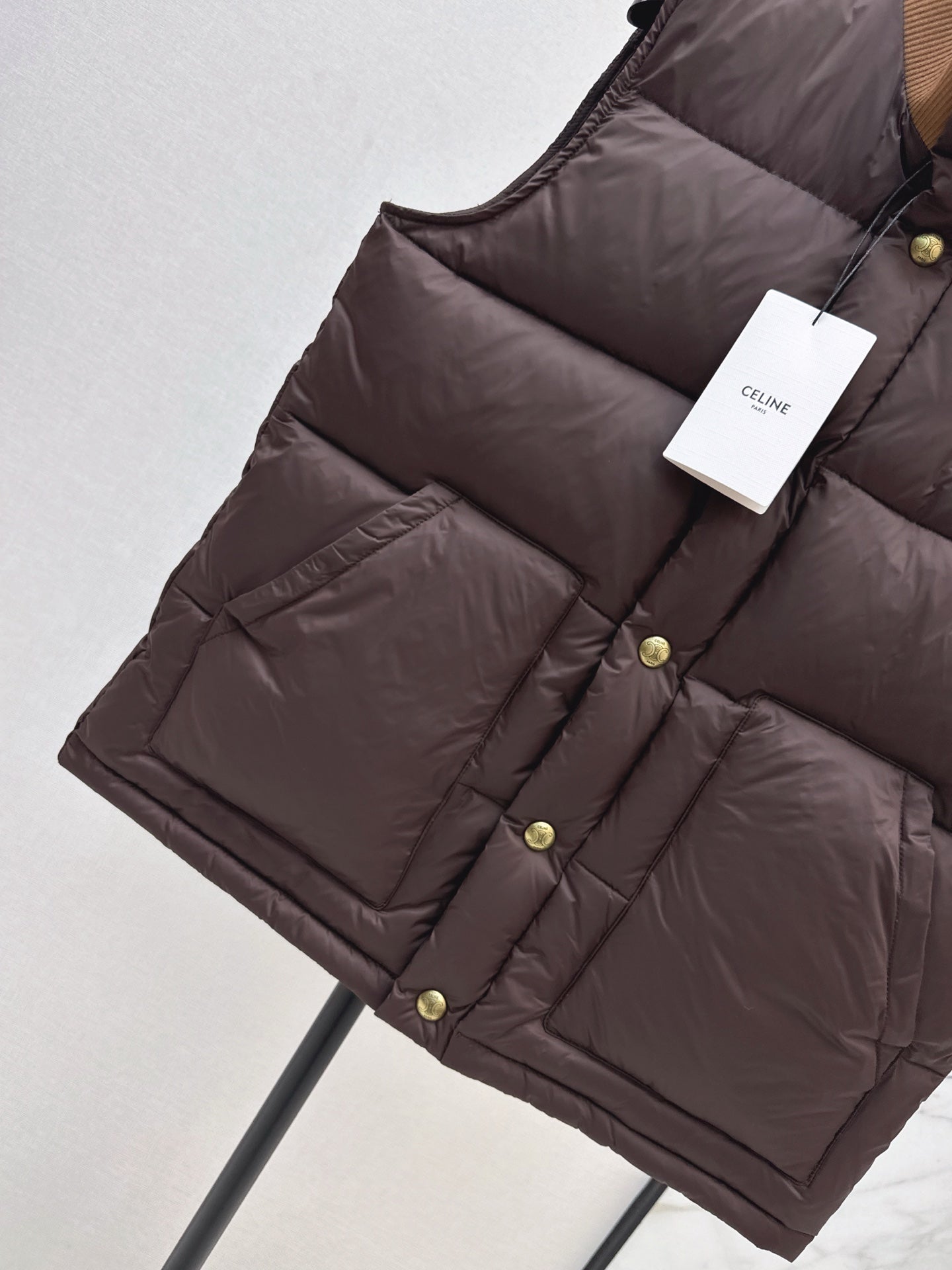 Ce 25 New Arc de Triomphe Decorative Stand Collar Down Vest(BEIGI/BROWN/NAVY)