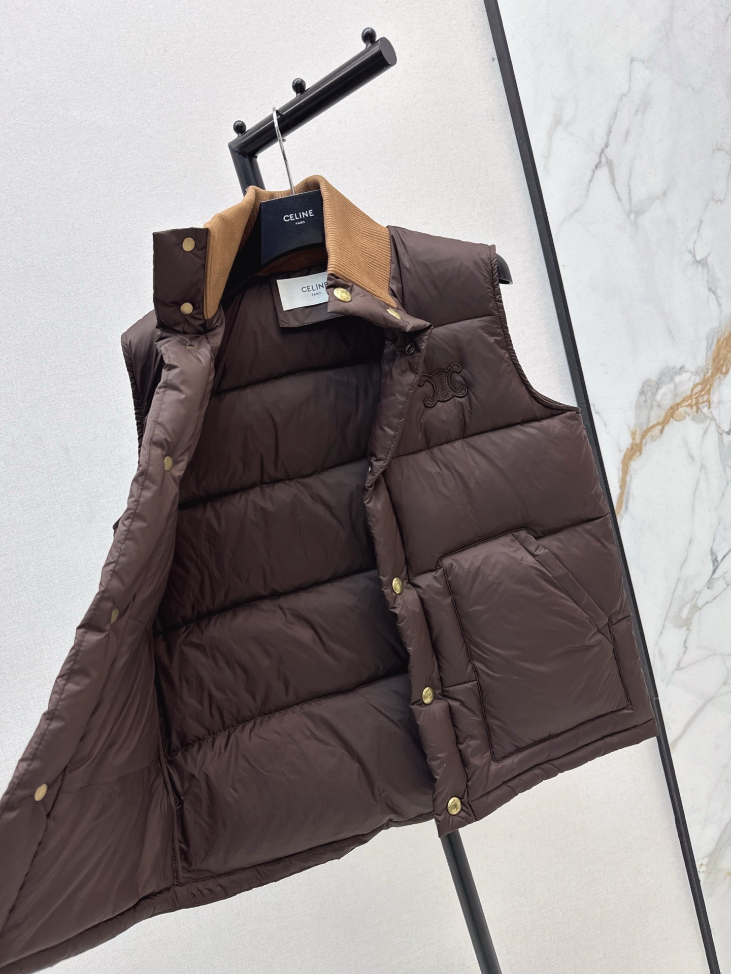 Ce 25 New Arc de Triomphe Decorative Stand Collar Down Vest(BEIGI/BROWN/NAVY)