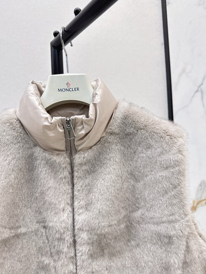 Lor 25 Newly spliced eco-friendly fur collar down vest jacket