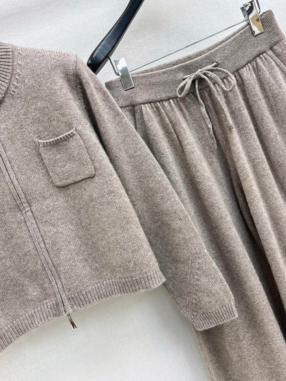 Lor 25 Ultra simple zipper jacket+elastic waist straight leg pants