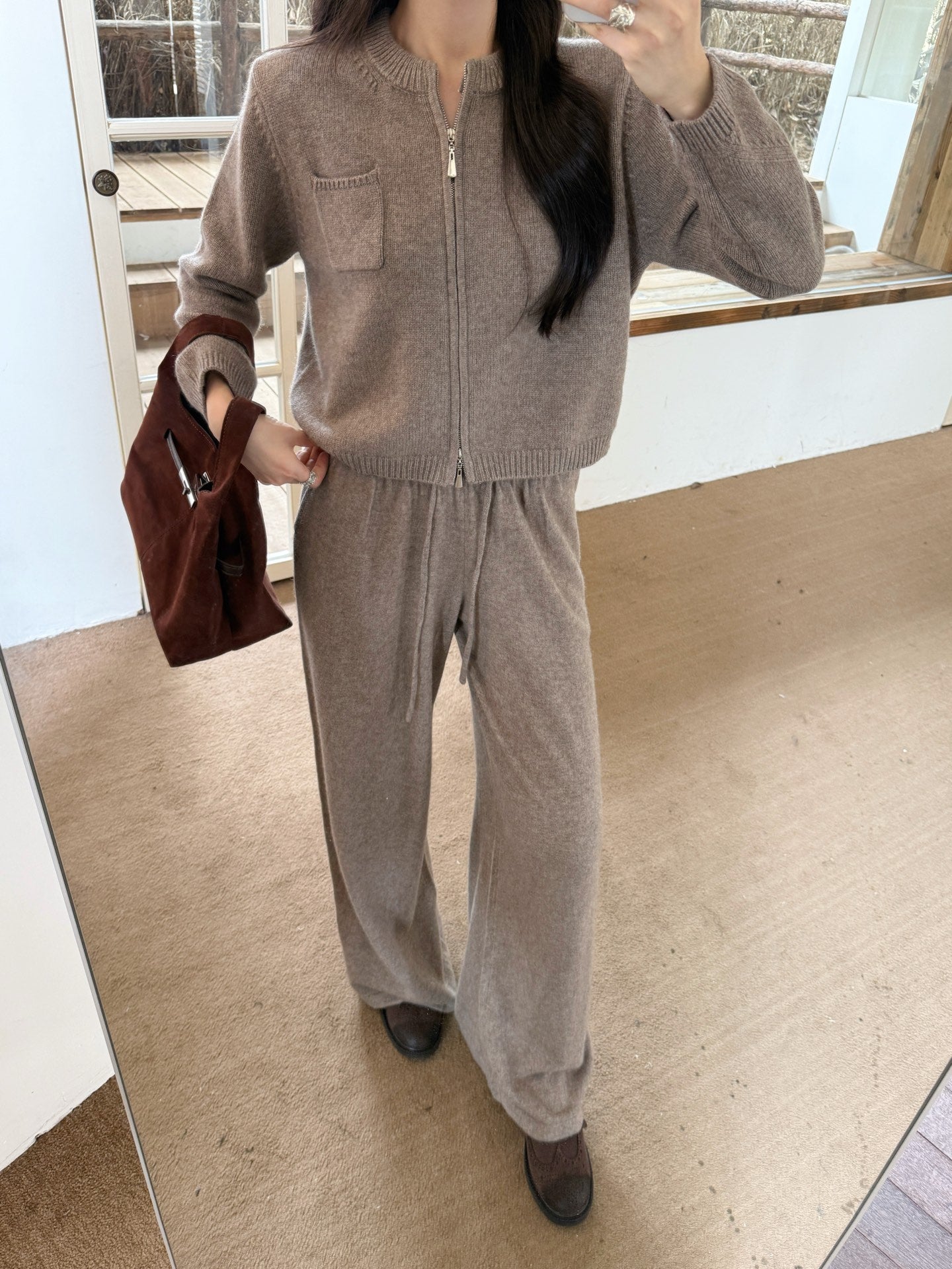 Lor 25 Ultra simple zipper jacket+elastic waist straight leg pants