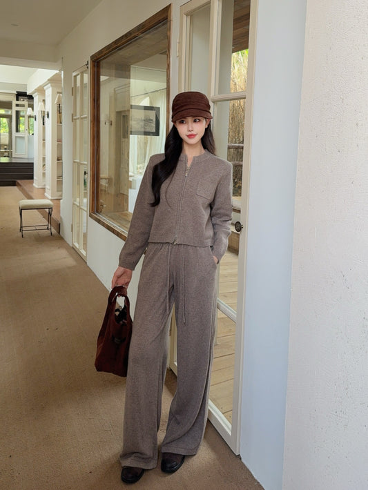 Lor 25 Ultra simple zipper jacket+elastic waist straight leg pants