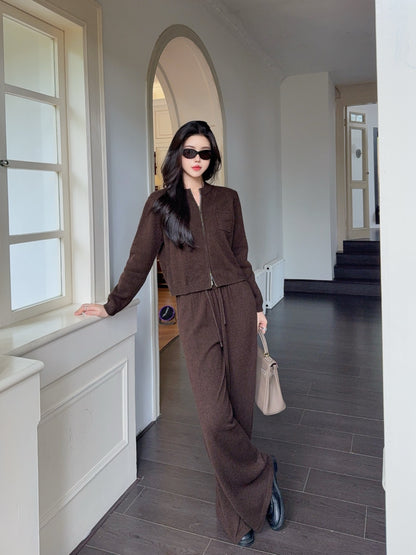 Lor 25 Ultra simple zipper jacket+elastic waist straight leg pants