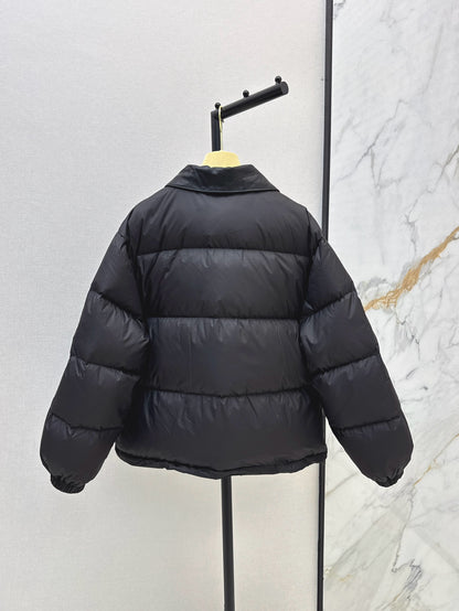 Mi 25 New spliced leather collar short down jacket(BLACK/BROWN)