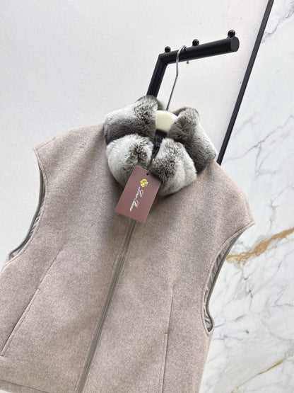 Lor 25 New mink fur collar down spliced woolen coat