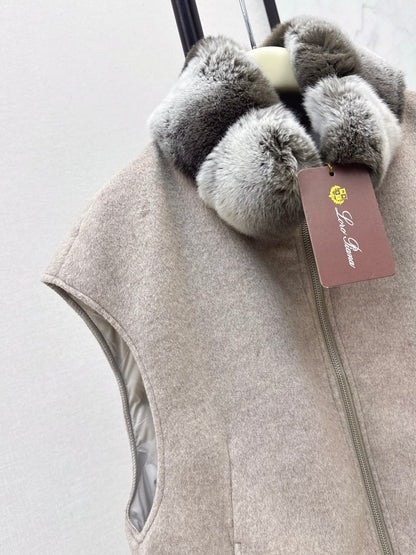 Lor 25 New mink fur collar down spliced woolen coat