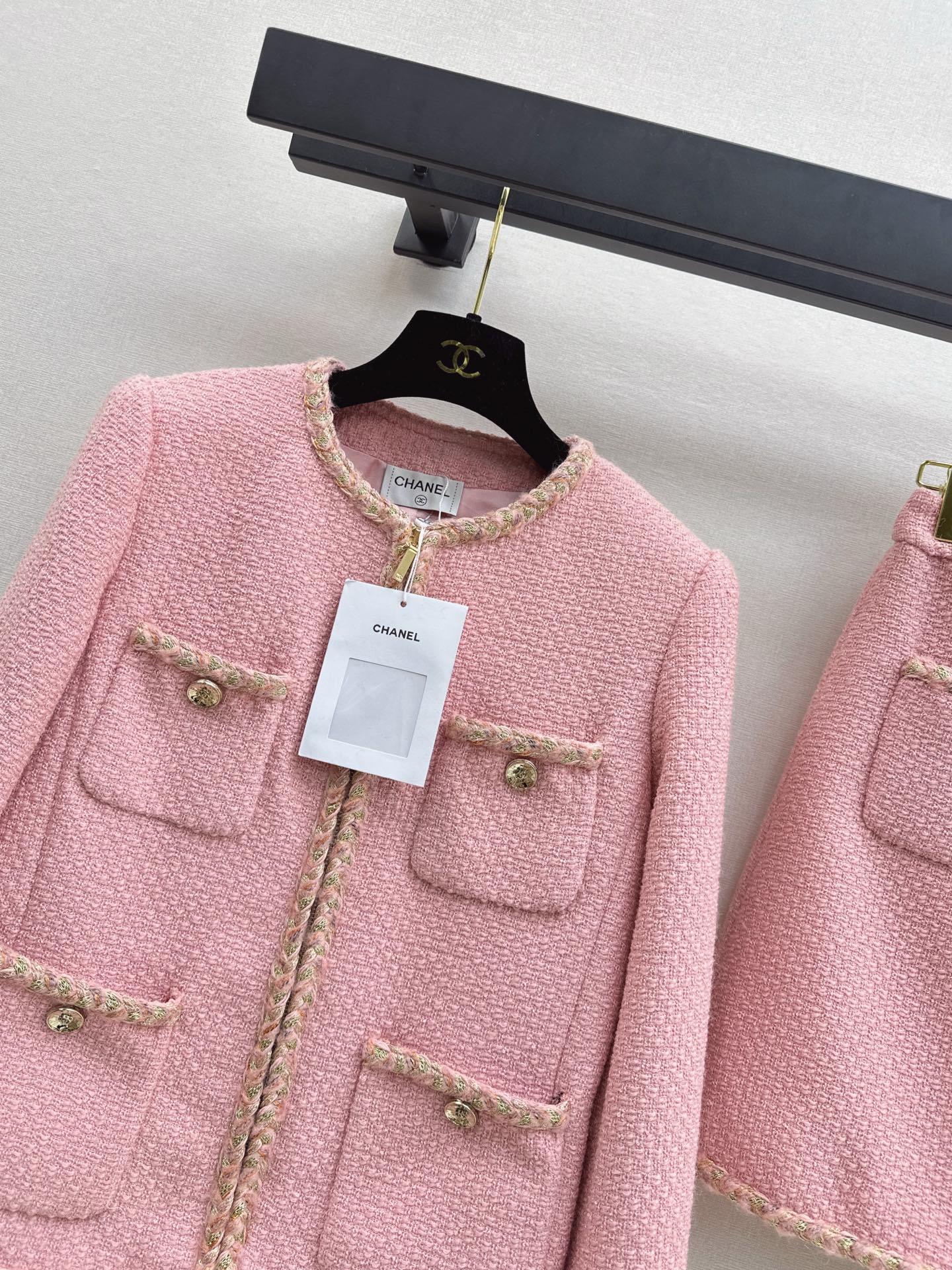 C 25 Pink woolen woven jacket+half skirt set