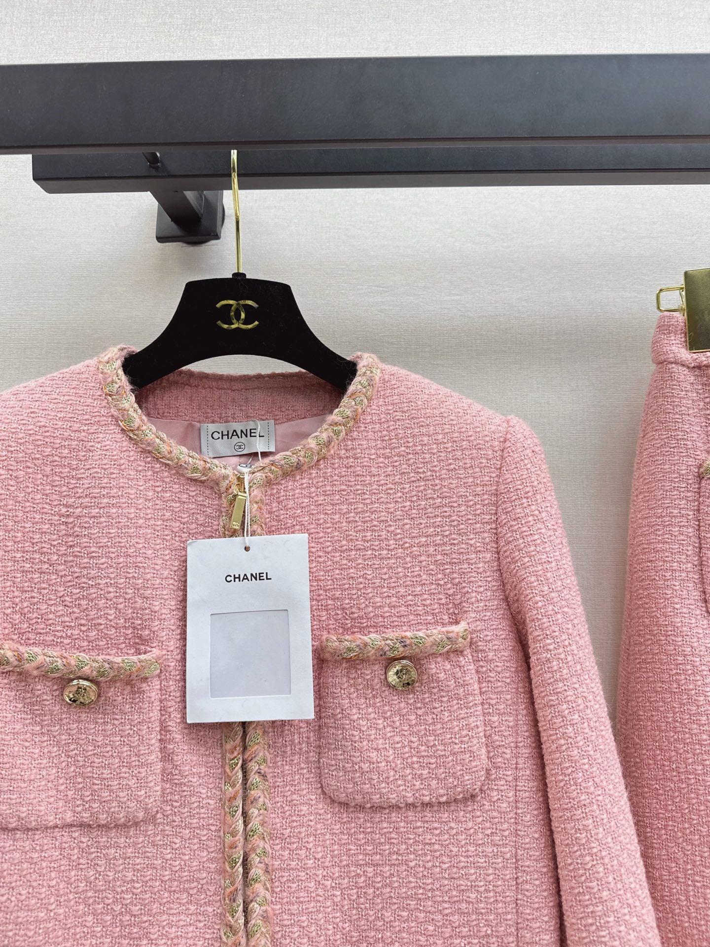 C 25 Pink woolen woven jacket+half skirt set