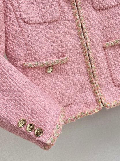 C 25 Pink woolen woven jacket+half skirt set