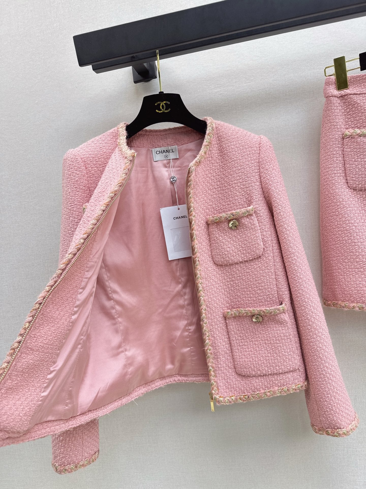 C 25 Pink woolen woven jacket+half skirt set