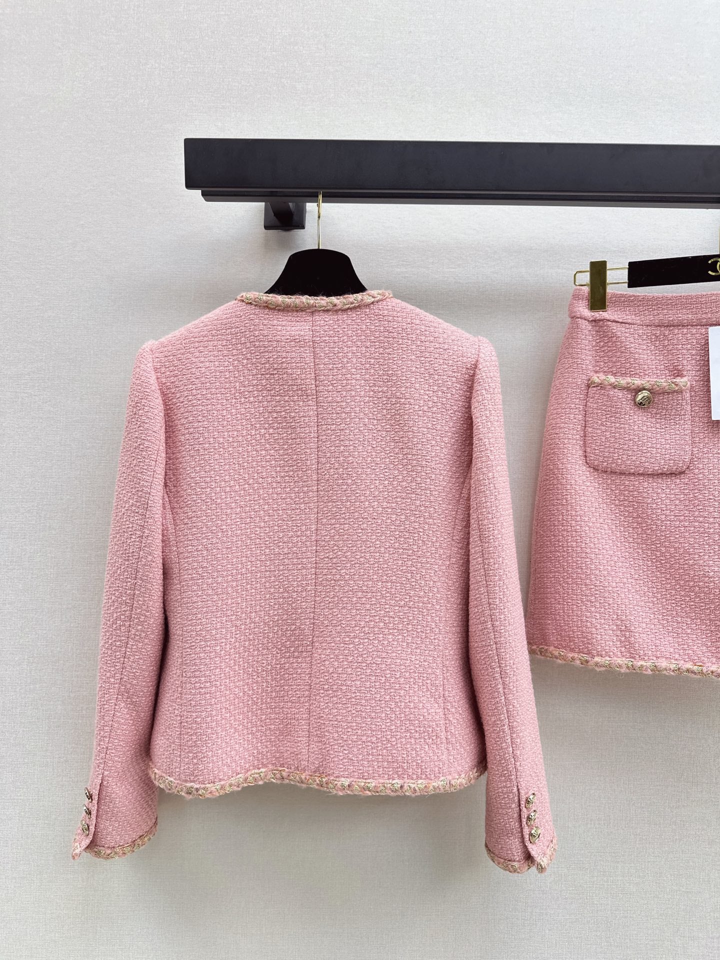 C 25 Pink woolen woven jacket+half skirt set