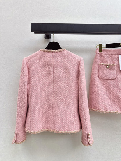 C 25 Pink woolen woven jacket+half skirt set