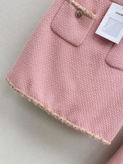 C 25 Pink woolen woven jacket+half skirt set