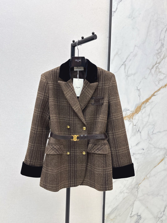 Ce 25 New spliced velvet retro plaid suit jacket