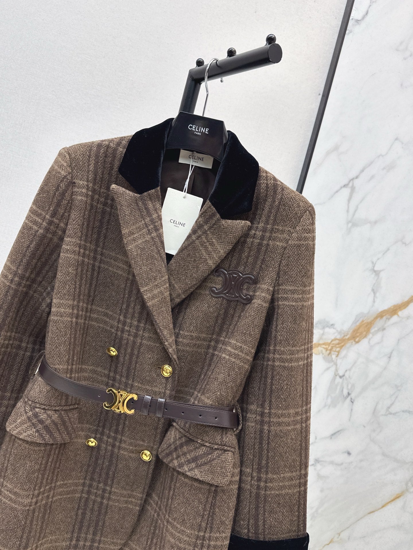 Ce 25 New spliced velvet retro plaid suit jacket