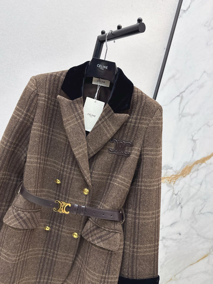 Ce 25 New spliced velvet retro plaid suit jacket