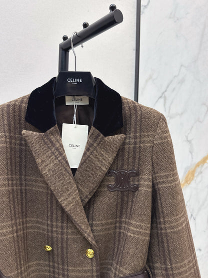 Ce 25 New spliced velvet retro plaid suit jacket