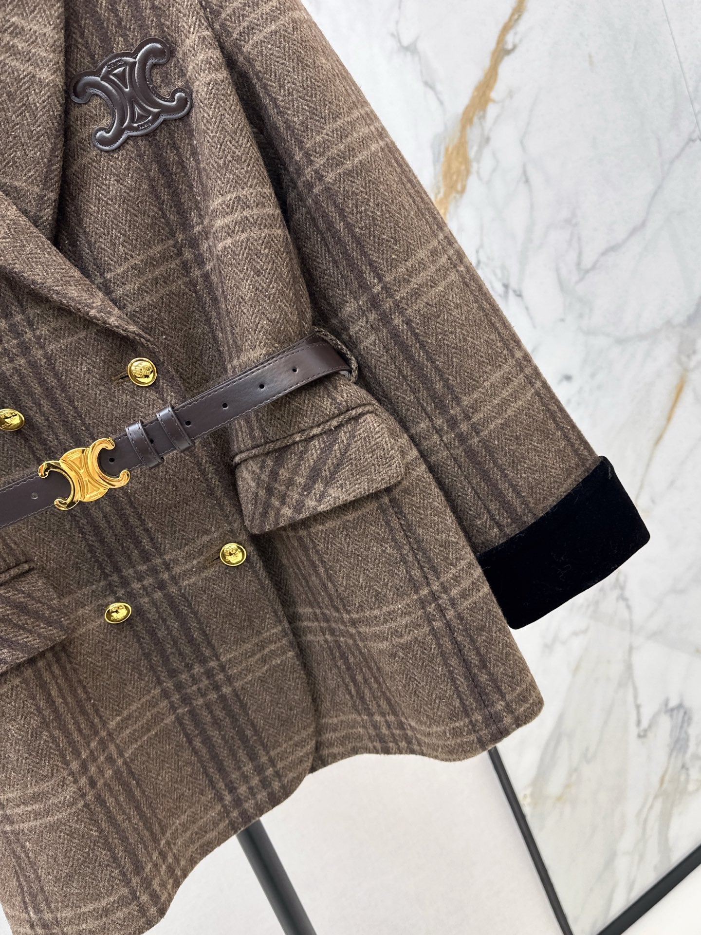 Ce 25 New spliced velvet retro plaid suit jacket