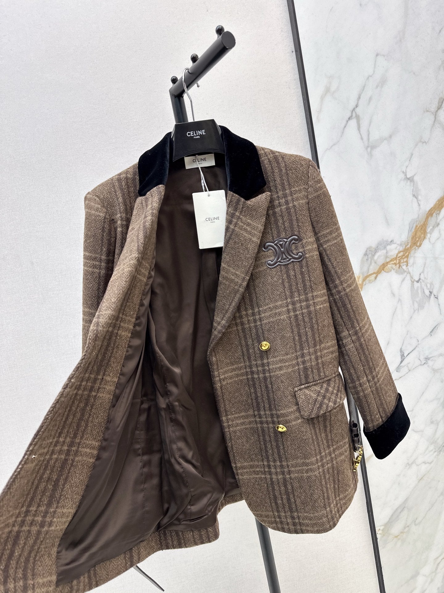 Ce 25 New spliced velvet retro plaid suit jacket