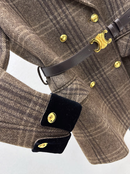 Ce 25 New spliced velvet retro plaid suit jacket