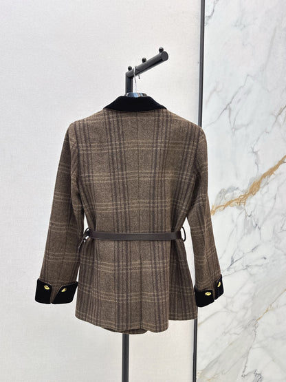 Ce 25 New spliced velvet retro plaid suit jacket