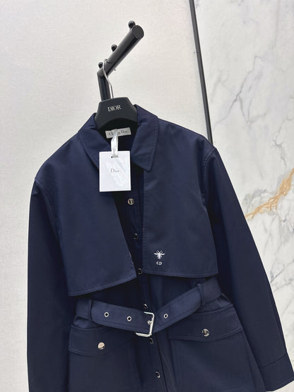 Di 25 Embroidered bee waist cinching jacket(KHAKI/NAVY)