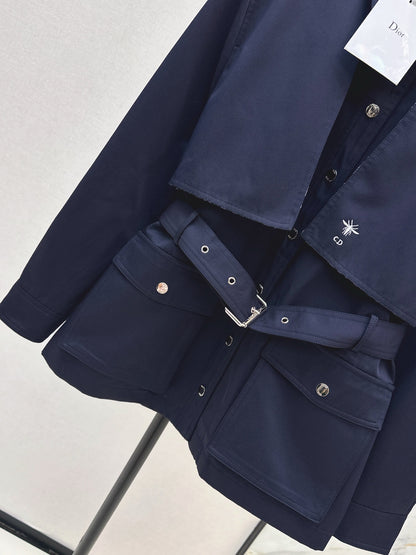 Di 25 Embroidered bee waist cinching jacket(KHAKI/NAVY)