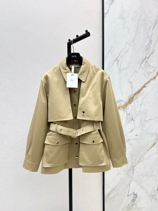 Di 25 Embroidered bee waist cinching jacket(KHAKI/NAVY)