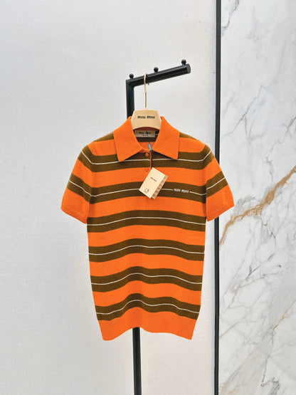 Mi 25 Orange brown polo cashmere short sleeved shirt
