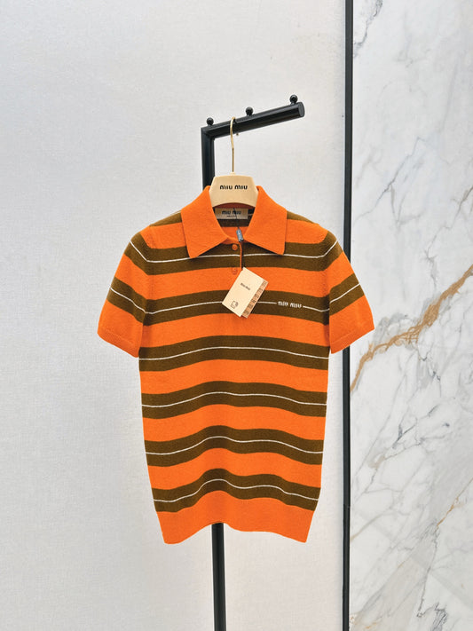 Mi 25 Orange brown polo cashmere short sleeved shirt