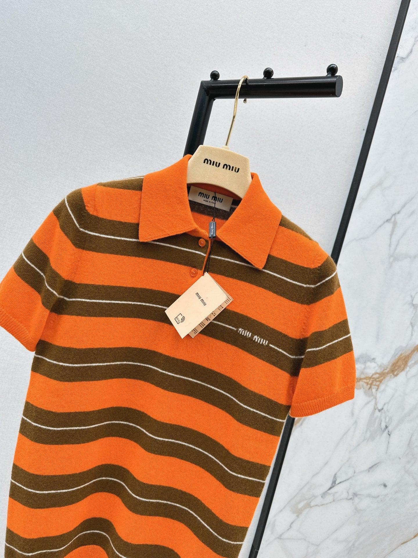 Mi 25 Orange brown polo cashmere short sleeved shirt