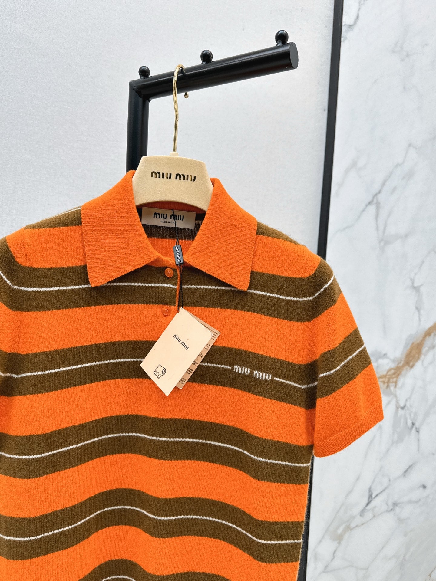 Mi 25 Orange brown polo cashmere short sleeved shirt