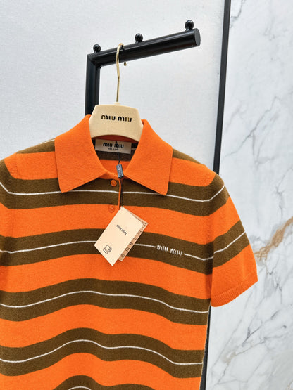 Mi 25 Orange brown polo cashmere short sleeved shirt