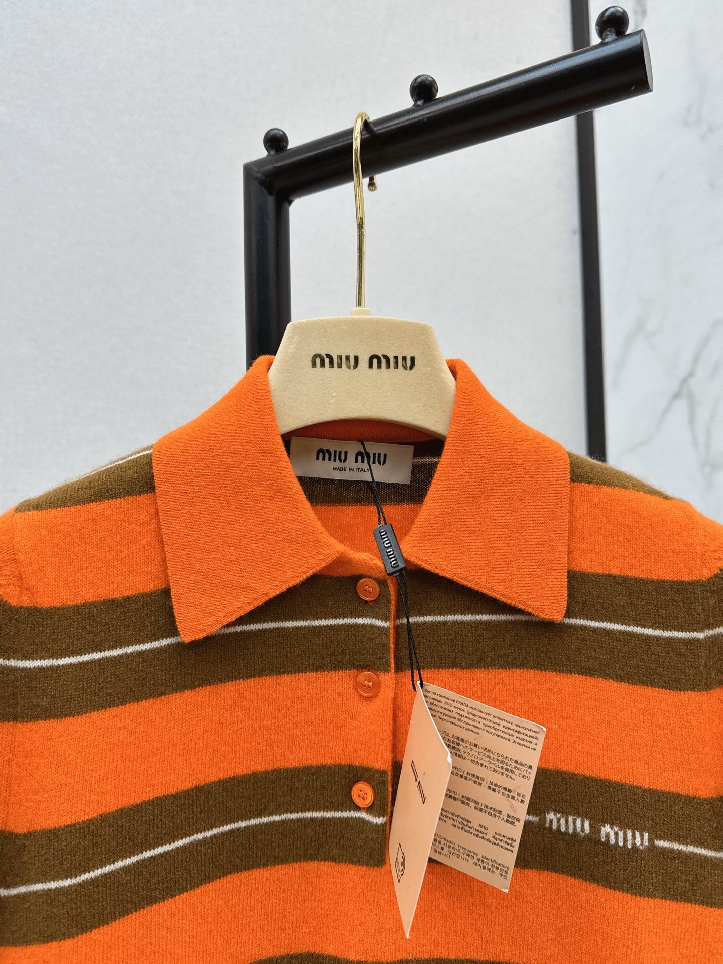 Mi 25 Orange brown polo cashmere short sleeved shirt