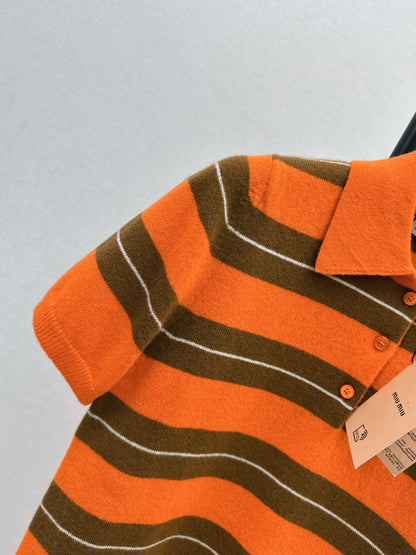Mi 25 Orange brown polo cashmere short sleeved shirt