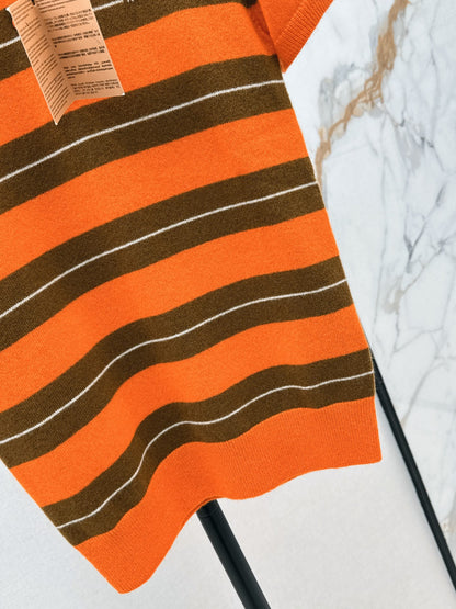 Mi 25 Orange brown polo cashmere short sleeved shirt