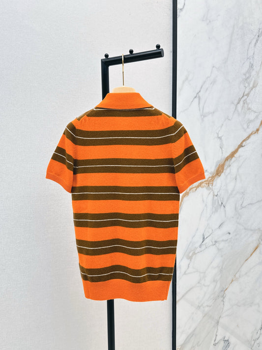 Mi 25 Orange brown polo cashmere short sleeved shirt