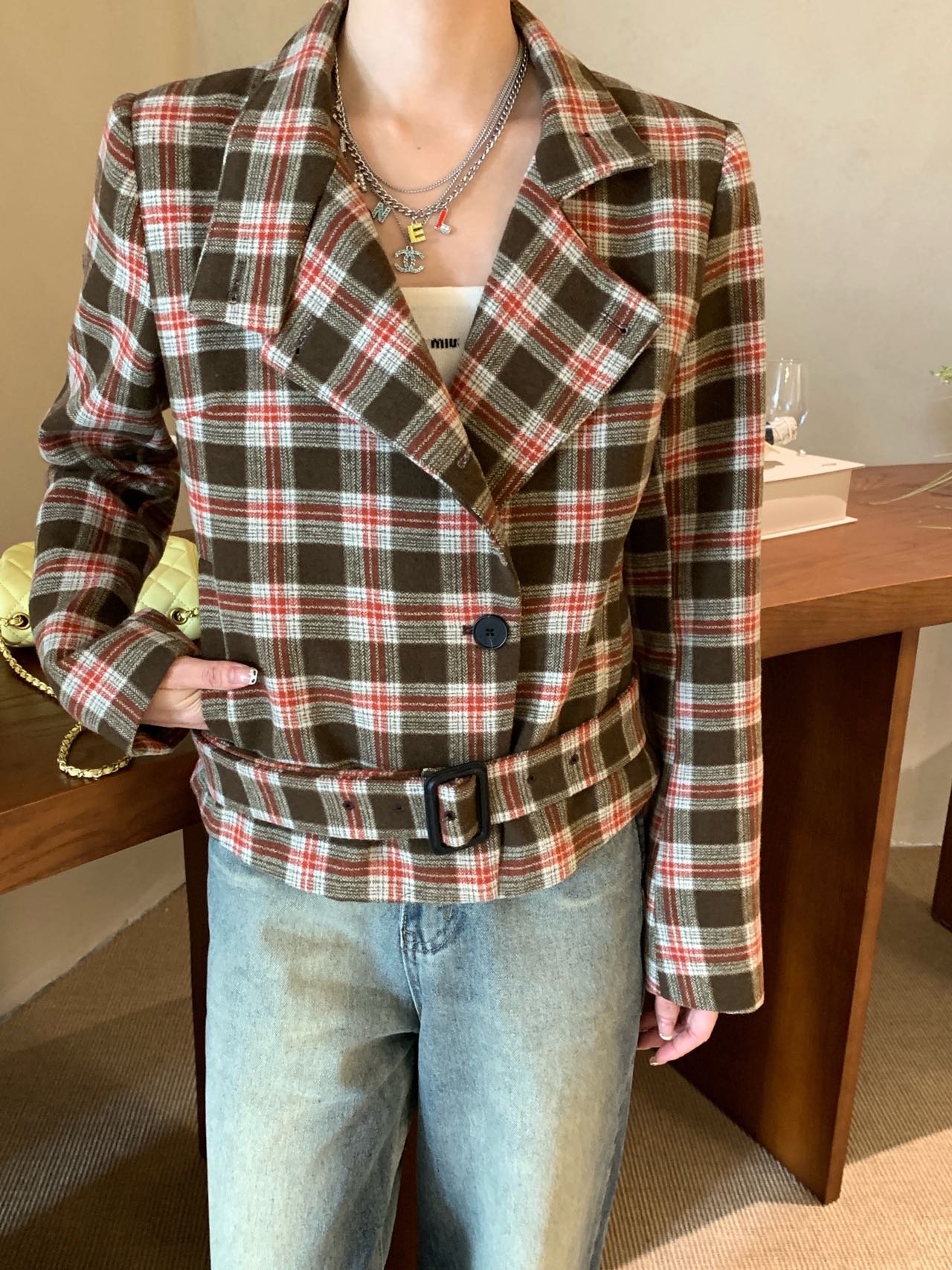 Ys 25 New retro wool plaid jacket
