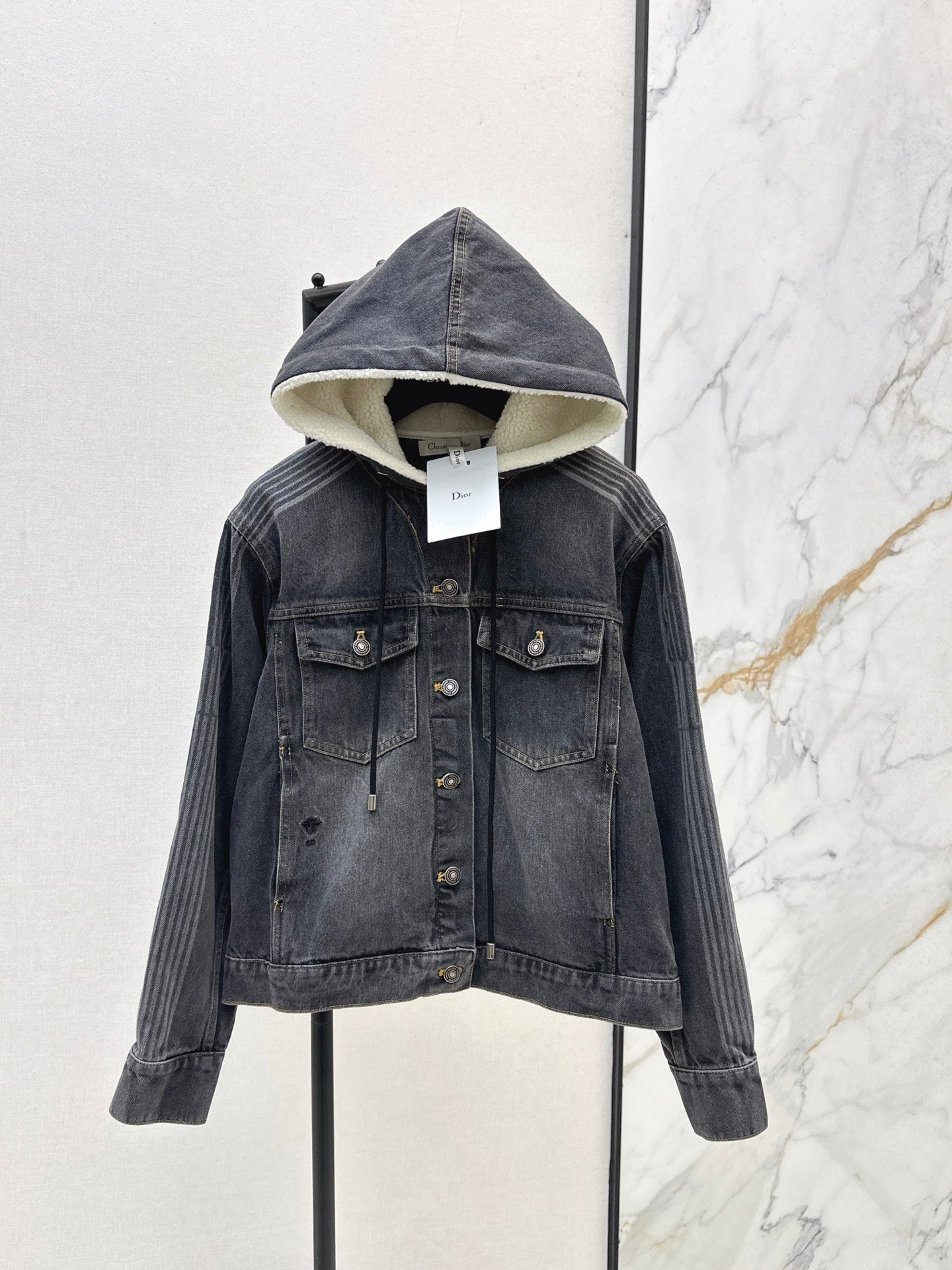 Di 25 Plush hooded denim jacket with lining(BLUE/GRAY)
