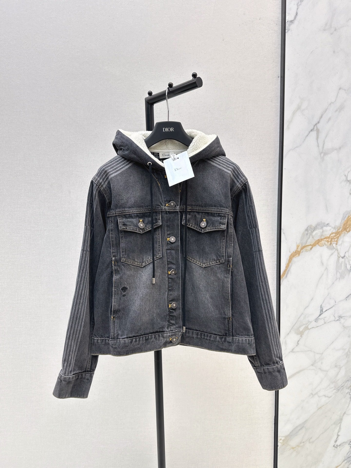 Di 25 Plush hooded denim jacket with lining(BLUE/GRAY)