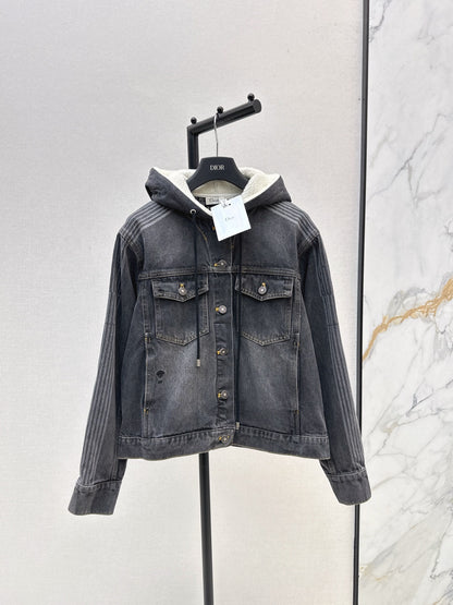 Di 25 Plush hooded denim jacket with lining(BLUE/GRAY)
