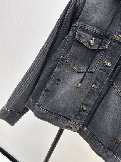 Di 25 Plush hooded denim jacket with lining(BLUE/GRAY)