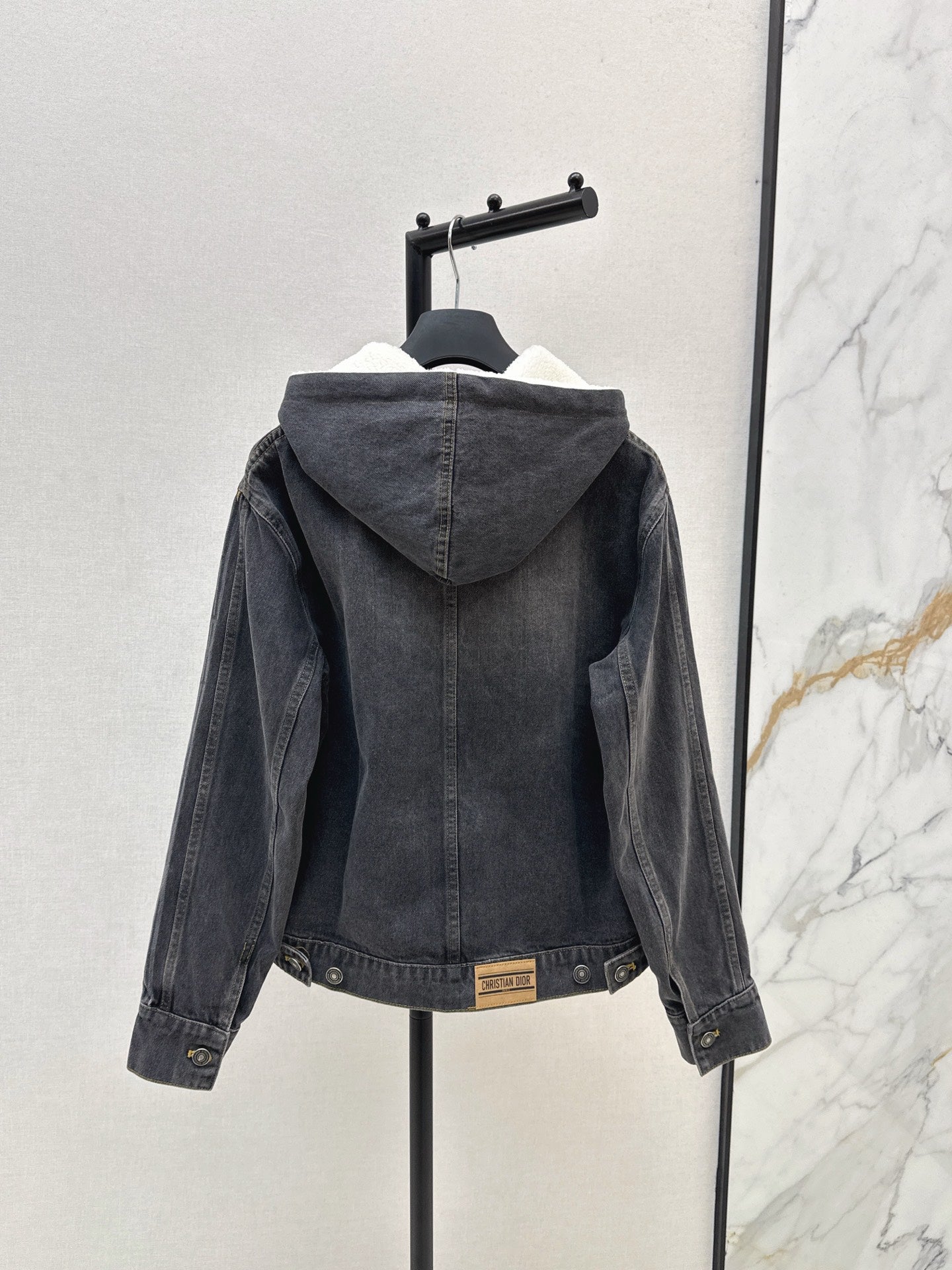 Di 25 Plush hooded denim jacket with lining(BLUE/GRAY)