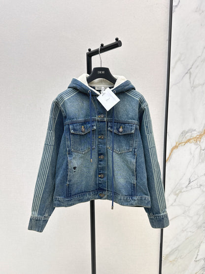 Di 25 Plush hooded denim jacket with lining(BLUE/GRAY)